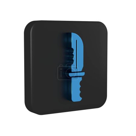 Téléchargez les photos : Icône de couteau militaire bleu isolé sur fond transparent. Bouton carré noir.. - en image libre de droit