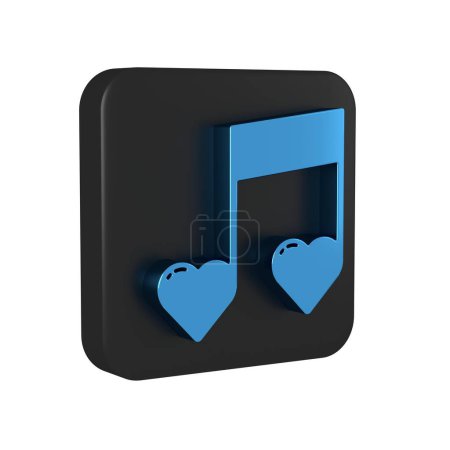 Photo for Blue Music note, tone with hearts icon isolated on transparent background. Valentines day. Black square button.. - Royalty Free Image