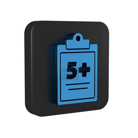 Photo for Blue Test or exam sheet icon isolated on transparent background. Test paper, exam or survey concept. Black square button.. - Royalty Free Image