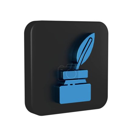 Photo for Blue Feather and inkwell icon isolated on transparent background. Black square button.. - Royalty Free Image