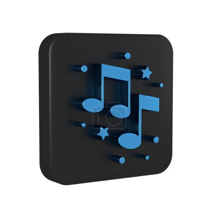 Foto de Nota de música azul, icono de tono aislado sobre fondo transparente. Botón cuadrado negro.. - Imagen libre de derechos
