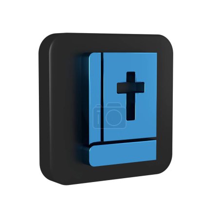 Téléchargez les photos : Icône bleue du livre de la Sainte Bible isolée sur fond transparent. Bouton carré noir.. - en image libre de droit