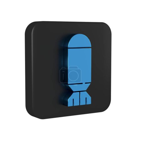 Photo for Blue Aviation bomb icon isolated on transparent background. Rocket bomb flies down. Black square button. . - Royalty Free Image