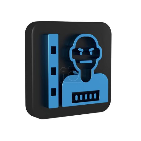 Photo for Blue Suspect criminal icon isolated on transparent background. The criminal in prison, suspected near the board. Black square button. . - Royalty Free Image