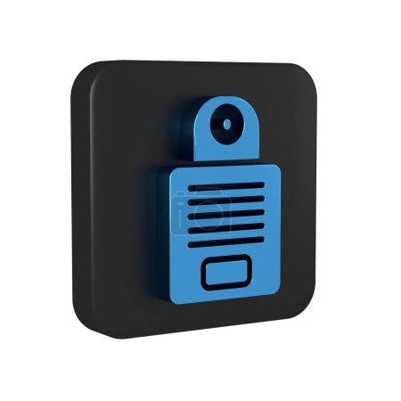 Téléchargez les photos : Icône bleue Intercom isolée sur fond transparent. Bouton carré noir. . - en image libre de droit