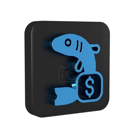 Photo for Blue Price tag for fish icon isolated on transparent background. Black square button.. - Royalty Free Image