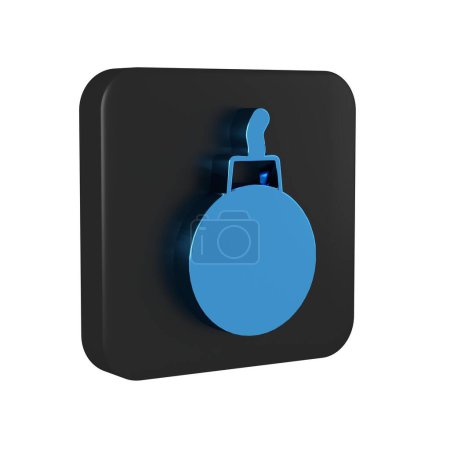 Photo for Blue Bomb ready to explode icon isolated on transparent background. Black square button.. - Royalty Free Image
