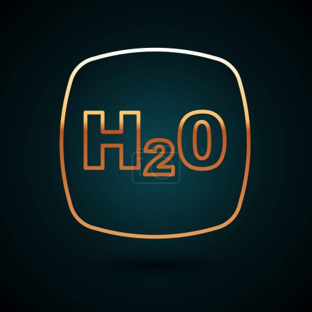 Illustration for Gold line Chemical formula for water drops H2O shaped icon isolated on dark blue background. Vector. - Royalty Free Image