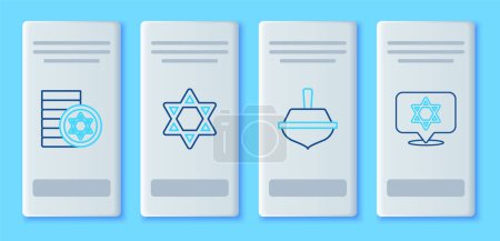 Ilustración de Set line Estrella de David Hanukkah dreidel moneda judía y el icono. Vector. - Imagen libre de derechos