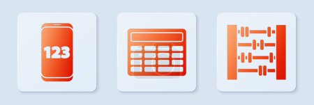 Illustration for Set Calculator, Mobile calculator interface and Abacus. White square button. Vector. - Royalty Free Image