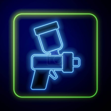 Téléchargez les illustrations : Lumineux néon Peinture pistolet icône isolée sur fond bleu. Vecteur. - en licence libre de droit