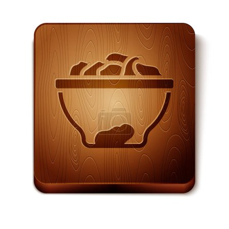 Ilustración de Brown Date fruta en el icono del tazón aislado sobre fondo blanco. Botón cuadrado de madera. Vector. - Imagen libre de derechos