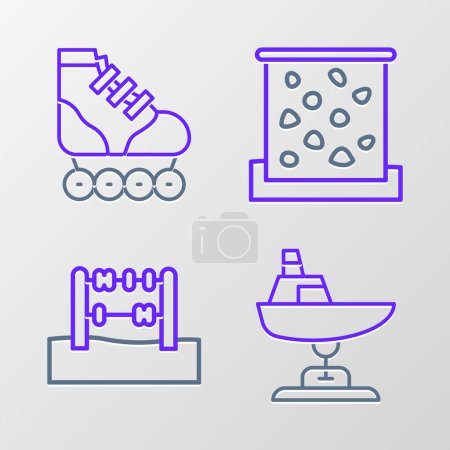 Illustration for Set line Swing boat Abacus Climbing wall and Roller skate icon. Vector. - Royalty Free Image