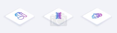 Illustration for Set Isometric line Test tube DNA symbol and Radioactive. White square button. Vector. - Royalty Free Image