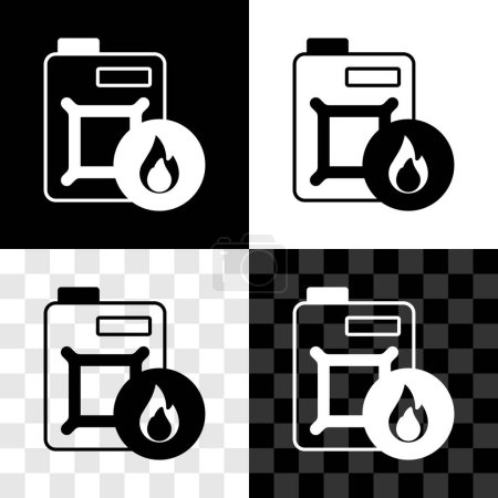 Illustration for Set Canister for motor machine oil icon isolated on black and white, transparent background. Oil gallon. Oil change service and repair. Engine oil sign.  Vector - Royalty Free Image