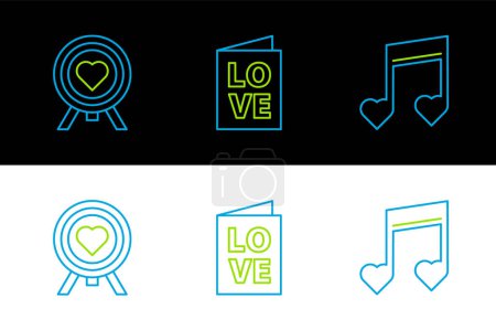 Téléchargez les illustrations : Set line Music note tone with hearts Heart in the center of darts target aim and Valentines day party flyer icon. Vector. - en licence libre de droit