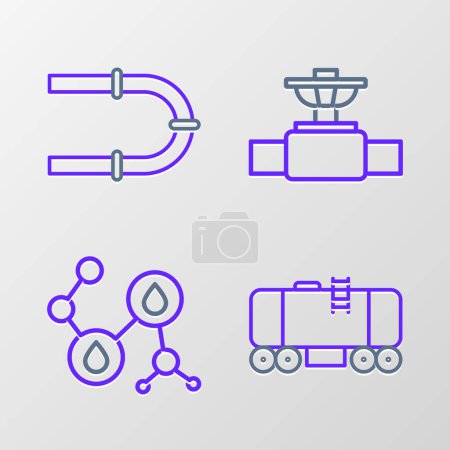 Ilustración de Set line Oil railway cistern Molecule oil Industry pipe and valve and icon. Vector. - Imagen libre de derechos
