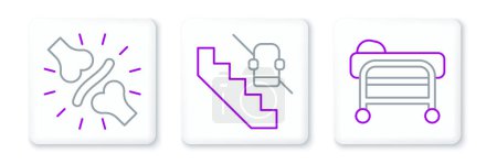 Illustration for Set line Stretcher Joint pain knee pain and Disabled elevator icon. Vector. - Royalty Free Image