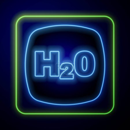 Illustration for Glowing neon Chemical formula for water drops H2O shaped icon isolated on blue background.  Vector - Royalty Free Image
