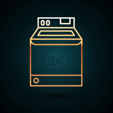 Ilustración de Línea dorada Icono de la arandela aislado sobre fondo azul oscuro. Icono de lavadora. Lavadora de ropa - lavadora. Símbolo de electrodomésticos. Vector - Imagen libre de derechos