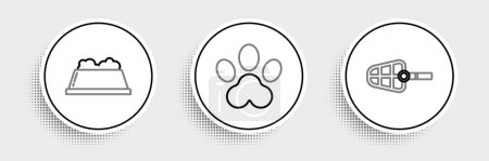 Ilustración de Set line Dog muzzle Pet food bowl and Paw print icon. Vector. - Imagen libre de derechos