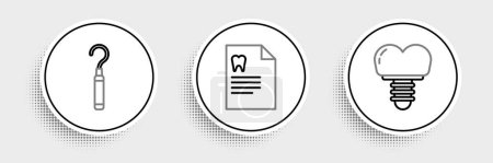 Illustration for Set line Dental implant explorer scaler for teeth and Clipboard with dental card icon. Vector. - Royalty Free Image