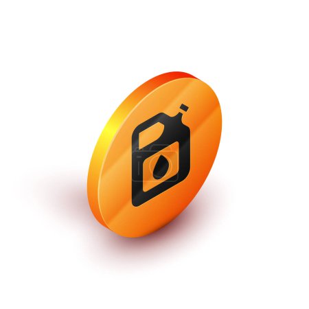 Illustration for Isometric Canister for gasoline icon isolated on white background. Diesel gas icon. Orange circle button. Vector. - Royalty Free Image