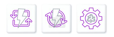 Illustration for Set line Recycle symbol and gear Recharging and icon. Vector. - Royalty Free Image