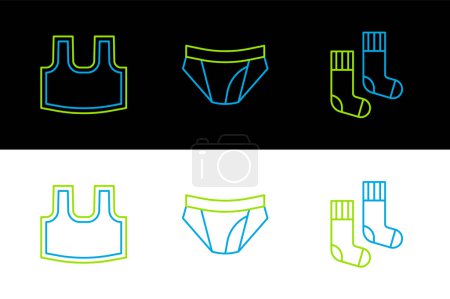 Illustration for Set line Socks Undershirt and Men underpants icon. Vector. - Royalty Free Image