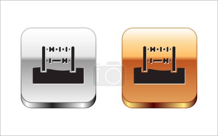 Illustration for Black Abacus icon isolated on white background. Traditional counting frame. Education sign. Mathematics school. Silver and gold square buttons. Vector. - Royalty Free Image