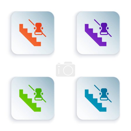 Illustration for Color Disabled access elevator lift escalator icon isolated on white background. Movable mechanical chair platform for handicapped human. Set colorful icons in square buttons. Vector. - Royalty Free Image