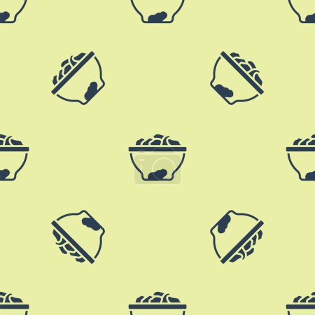 Ilustración de Blue Date fruit in bowl icon isolated seamless pattern on yellow background. Vector. - Imagen libre de derechos