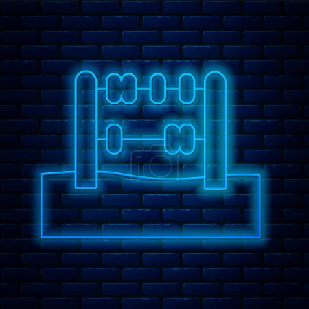Illustration for Glowing neon line Abacus icon isolated on brick wall background. Traditional counting frame. Education sign. Mathematics school. Vector. - Royalty Free Image