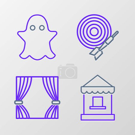 Ilustración de Establecer línea taquilla, cortina, tablero de dardos clásico y flecha y el icono de Ghost. Vector - Imagen libre de derechos