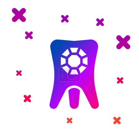 Illustration for Color Tooth with diamond icon isolated on white background. Gradient random dynamic shapes. Vector - Royalty Free Image