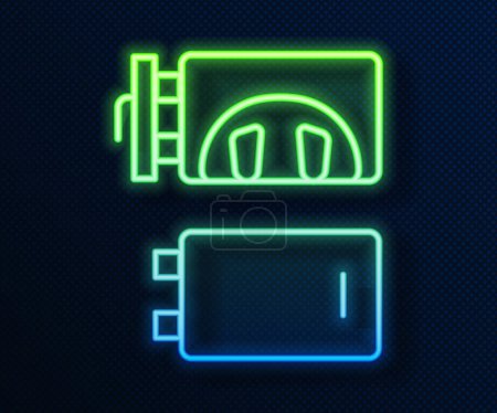 Illustration for Glowing neon line Crematorium icon isolated on blue background.  Vector. - Royalty Free Image