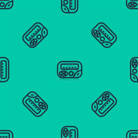 Ilustración de Línea azul Pager icono aislado patrón sin costuras sobre fondo verde. Mensajero electrónico de la década de 1990. Vector. - Imagen libre de derechos