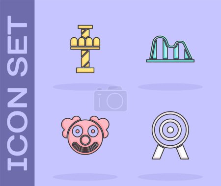Ilustración de Set Target, Attraction carousel, Clown head and Roller coaster icon. Vector - Imagen libre de derechos