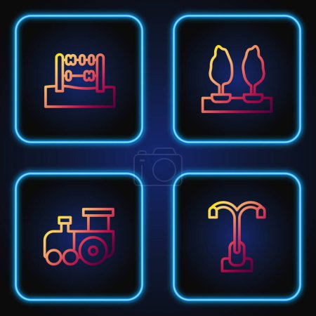 Illustration for Set line Street light, Toy train, Abacus and Forest. Gradient color icons. Vector - Royalty Free Image