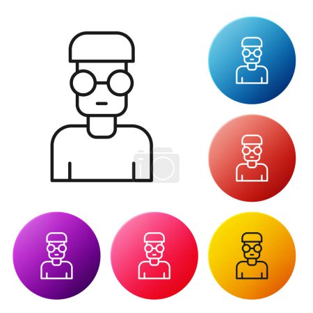 Illustration for Black line Nerd geek icon isolated on white background. Set icons colorful circle buttons. Vector. - Royalty Free Image