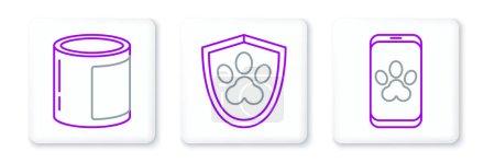 Téléchargez les illustrations : Set line Online veterinary clinic symbol Canned food and Animal health insurance icon. Vector. - en licence libre de droit