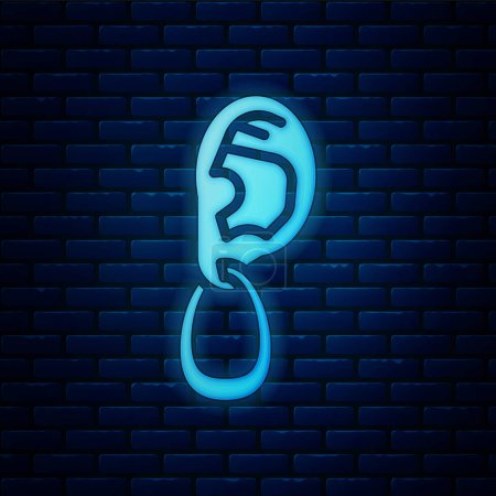 Illustration for Glowing neon Ear with earring icon isolated on brick wall background. Piercing. Auricle. Organ of hearing.  Vector. - Royalty Free Image