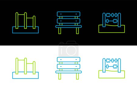 Illustration for Set line Abacus, Horizontal bar and Bench icon. Vector - Royalty Free Image