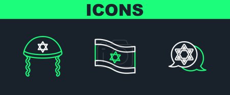Téléchargez les illustrations : Étoile fixe de David, kippah juif et icône du drapeau israélien. Vecteur - en licence libre de droit