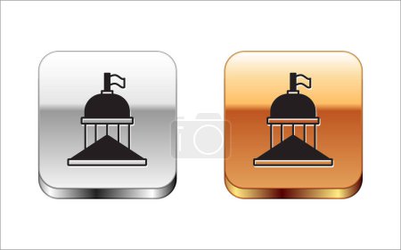 Illustration for Black White House icon isolated on white background. Washington DC. Silver and gold square buttons. Vector - Royalty Free Image