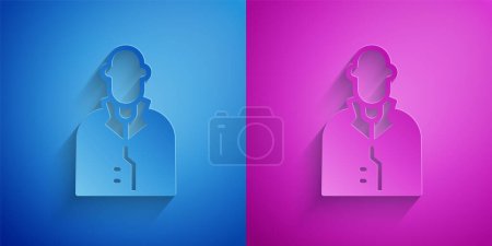 Paper cut Realtor icon isolated on blue and purple background. Buying house. Paper art style. Vector