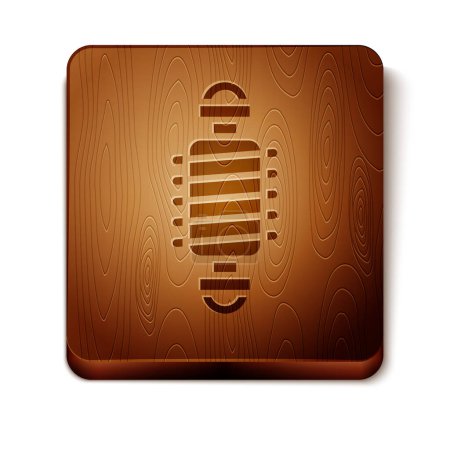 Illustration for Brown Bicycle suspension icon isolated on white background. Wooden square button. Vector. - Royalty Free Image