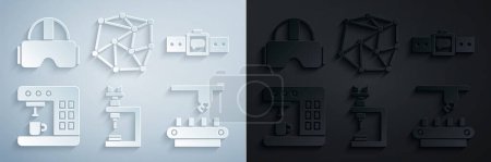 Illustration for Set Microscope Smartwatch Coffee machine Factory conveyor system belt Neural network and Virtual reality glasses icon. Vector. - Royalty Free Image