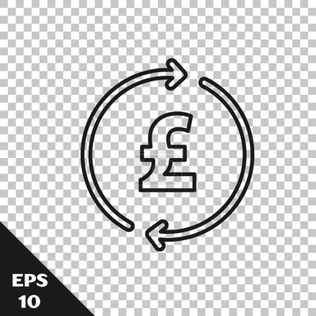 Black line Coin money with pound sterling symbol icon isolated on transparent background. Banking currency sign. Cash symbol. Vector.