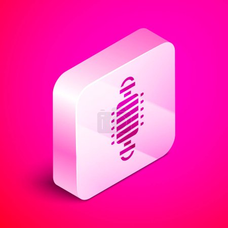 Illustration for Isometric Bicycle suspension icon isolated on pink background. Silver square button. Vector. - Royalty Free Image